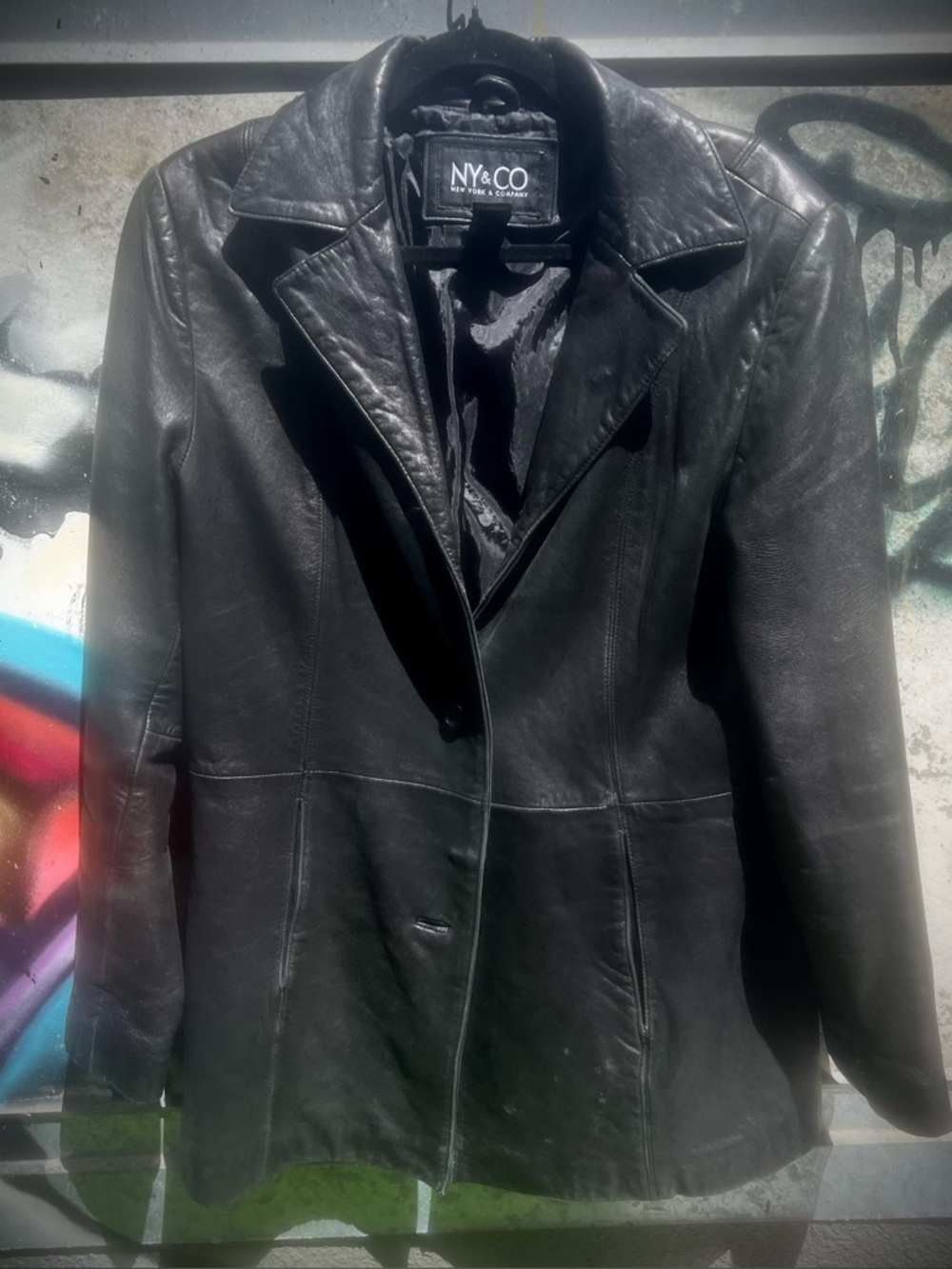 Black Leather Blazer Jacket Slightly Distressed